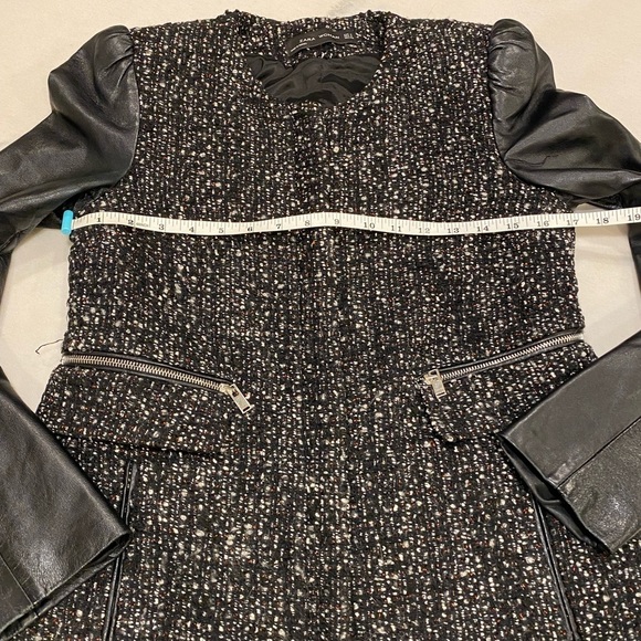 Zara Woman Jacket Size Small Black Boucle Tweed Leather Sleeve - Picture 5 of 12